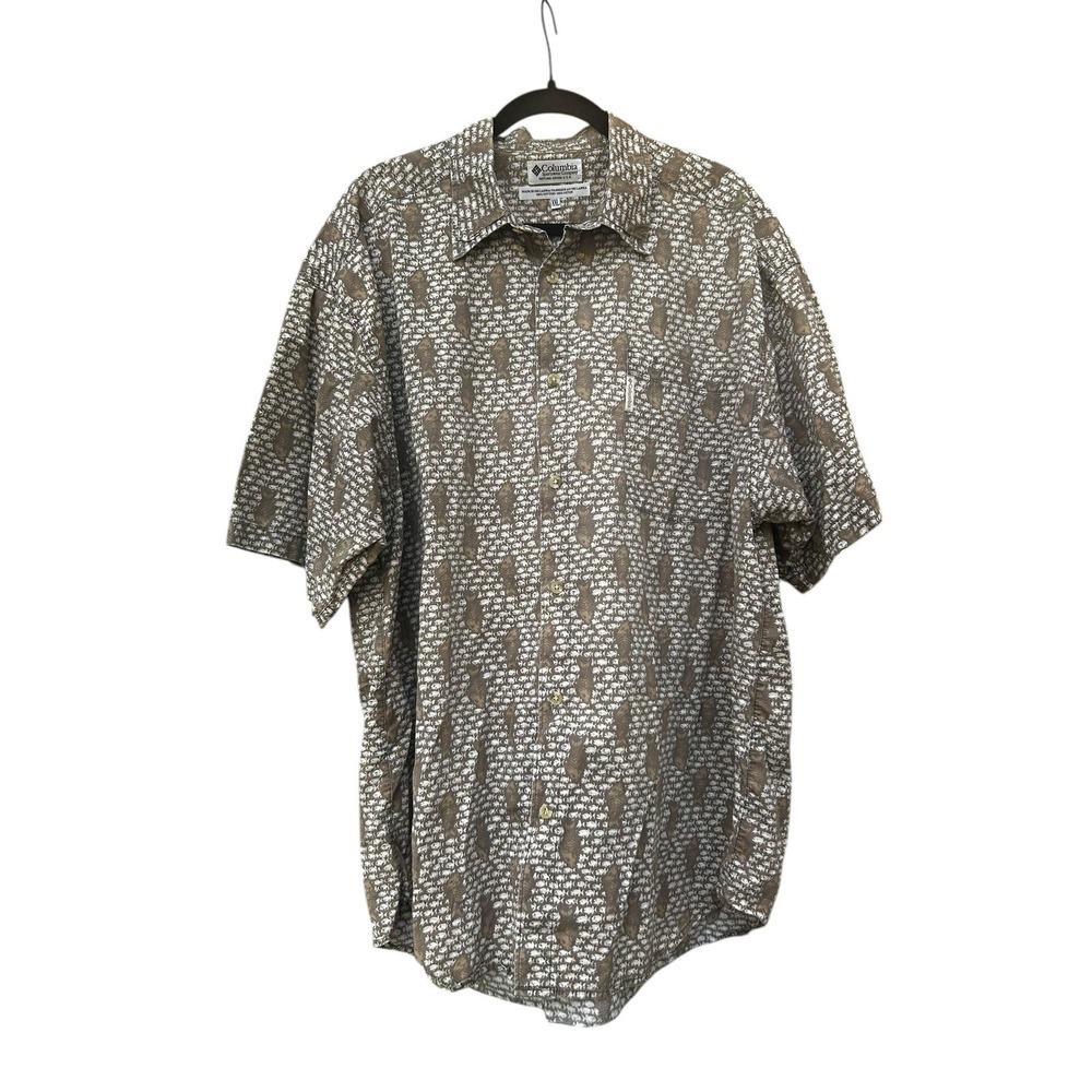 Columbia Men's‎ Vintage Fish and Bones Print Fishing Brown Tan Size XXL